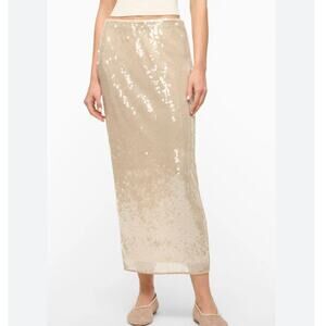 NWT Cream Sequin Straight Midi, Maxi Skirt Fully Lined Missguided Size M/L